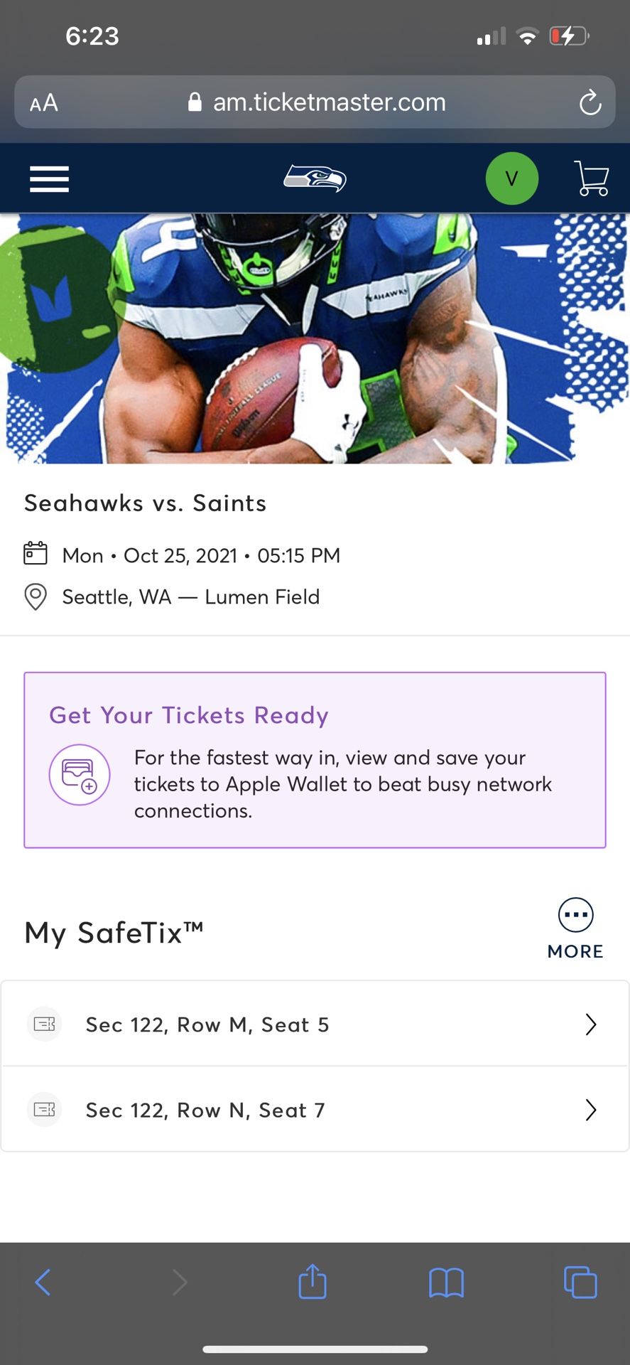 2 Seahawks Vs Saints 10/25 Monday Night Football