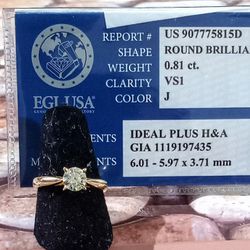 14k Genuine .81 "IDEAL PLUS "CUT ROUND DIAMOND ENGAGEMENT RING Thumbnail