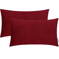 HWY 50 Dark Wine Red Burgundy Decorative Lumbar Throw Pillows Covers set, for Couch Sofa Livin 12 x 20 inch, Soft Cozy Velvt, Solid Rect Thumbnail