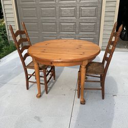 Solid Wood Pine Farmhouse Kitchen Or Dining Table With Leaf for 4 - 6 Plus 2 Chairs Thumbnail