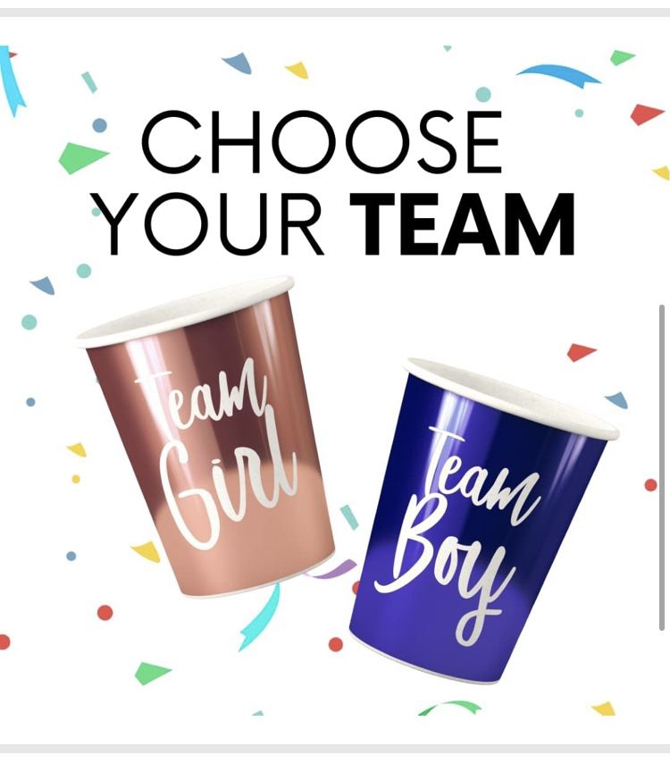 Gender Reveal Decorations & Baby Shower Party Supplies - Team Boy Team Girl Gender Reveal Cup, 12 oz., 40 Pack (Rose Gold/Navy)
