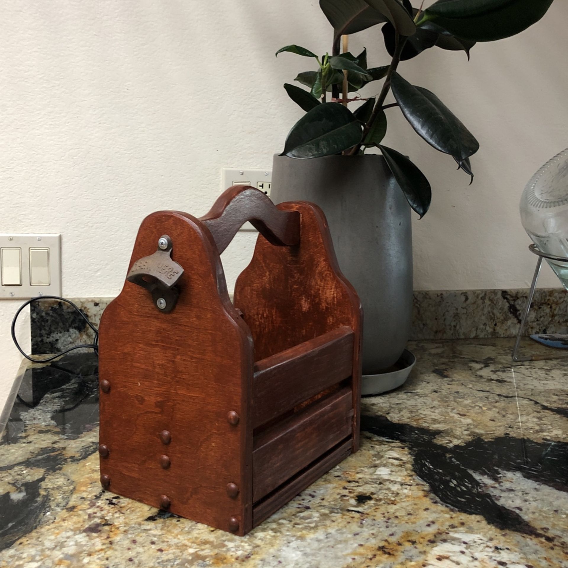 Hand Crafted Six Pack Carrier With Bottle Opener & Bottle Top Catcher