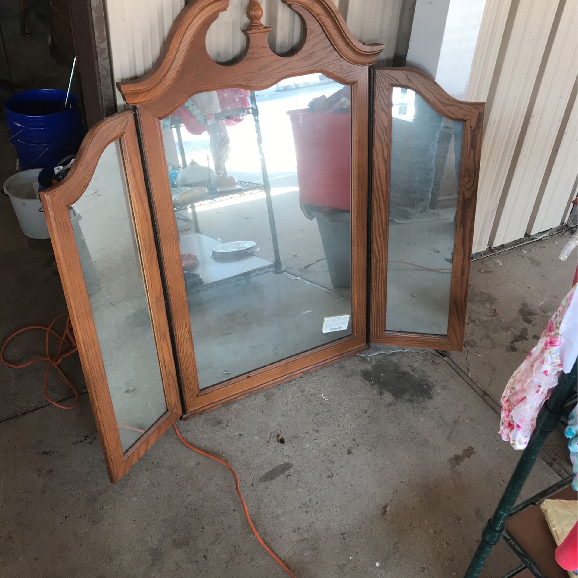 Solid Wood Frame Mirror With Hinged Doors