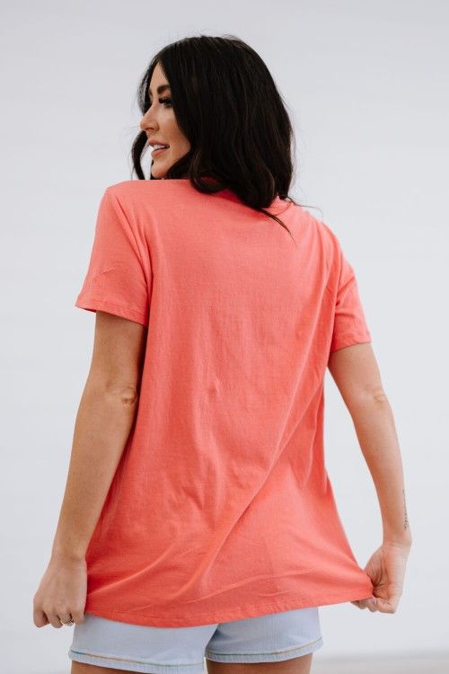 Rollercoaster Vibes Tee in Deep Coral