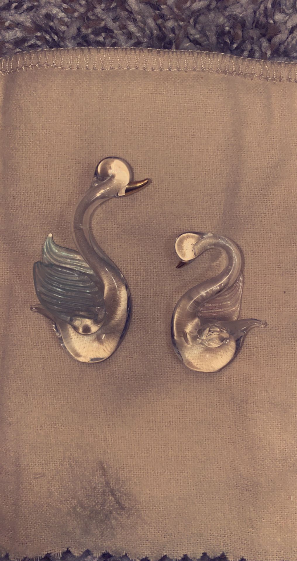 Tiny Glass Swan Figurines