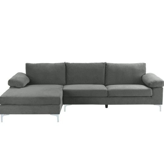 BRAND NEW Grey Velvet Sectional Sofa Couch