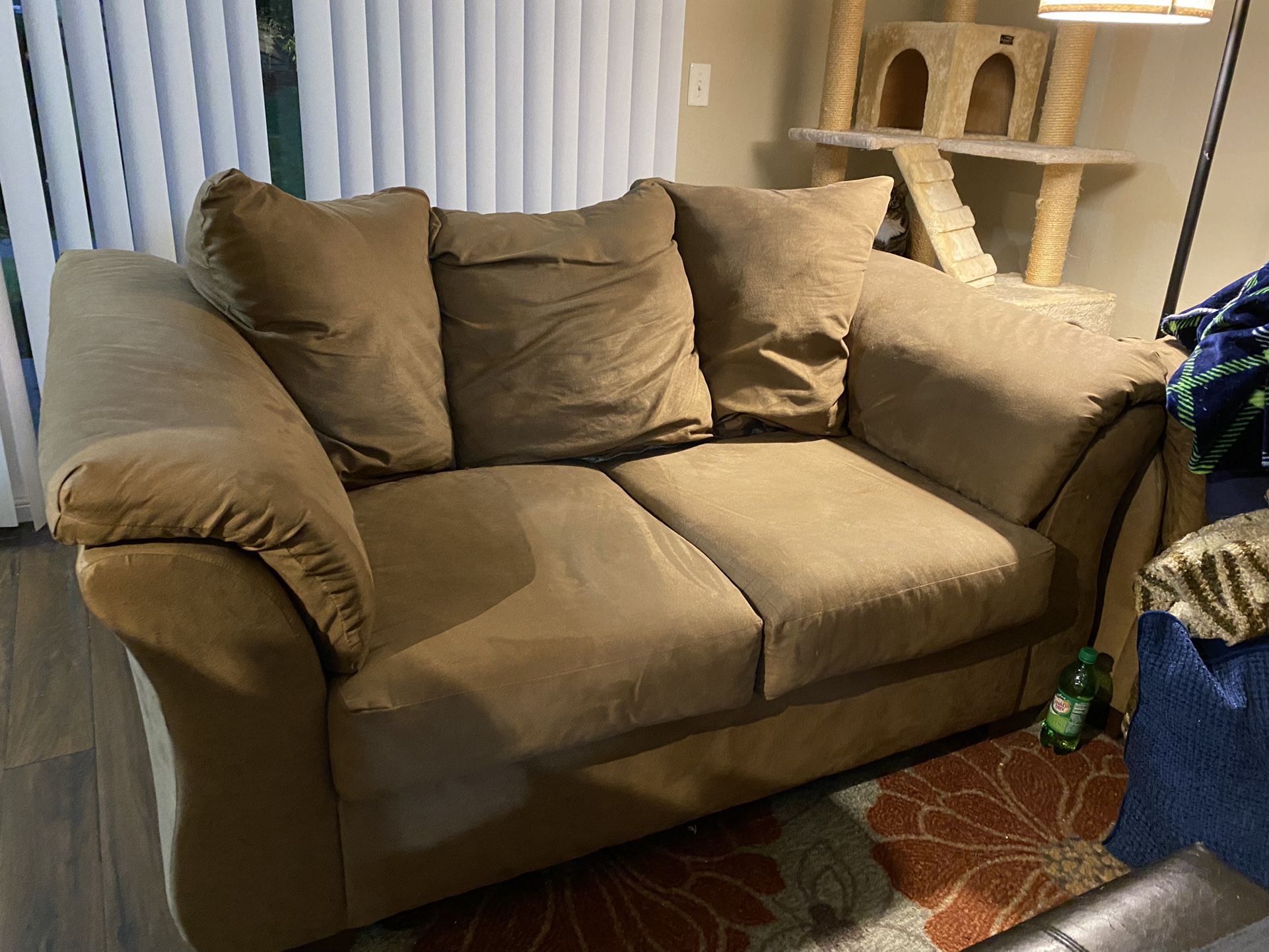Love Seat, Brown Chenille