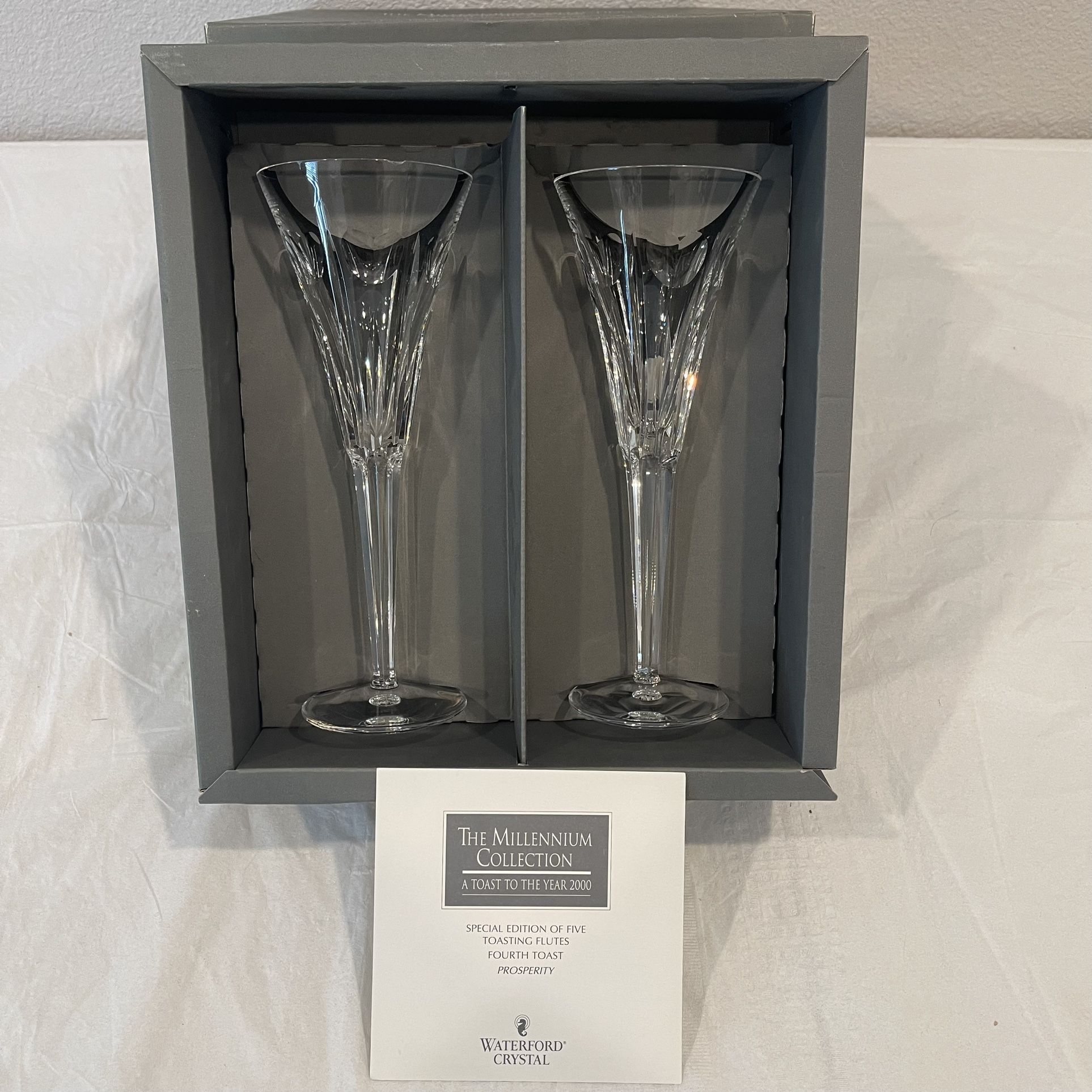 Waterford Millennium Collection Toast To The Year 2000 Champagne Flutes Complete Rare Set