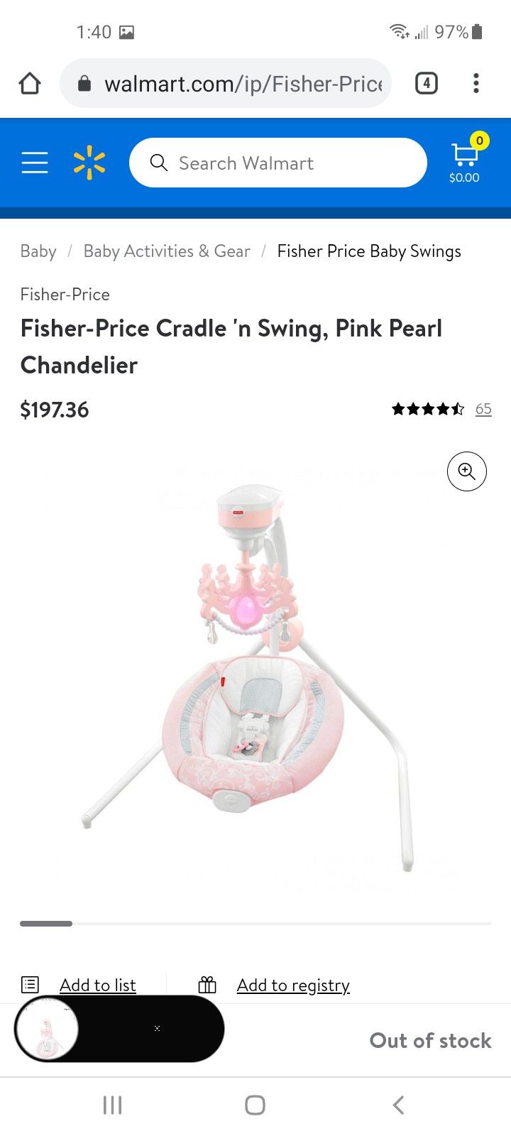 Fisher Price Butterflies Cradle And Swing