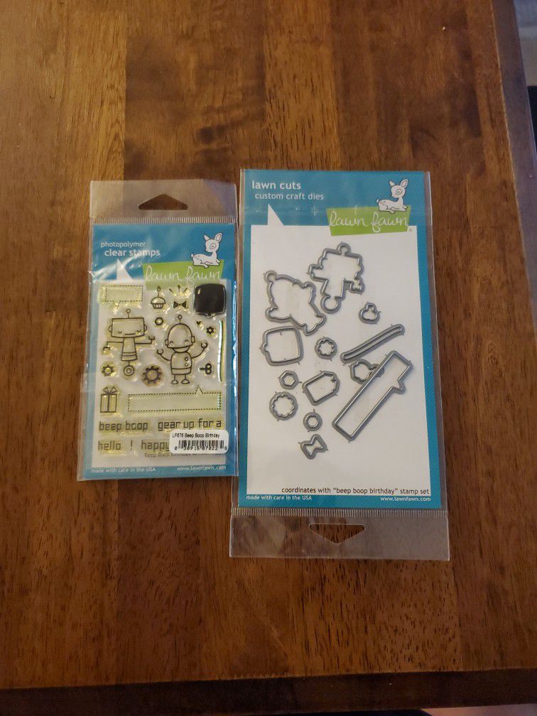Lawn Fawn "Beep Boop Birthday" Clear Stamp Srt And Die Cut