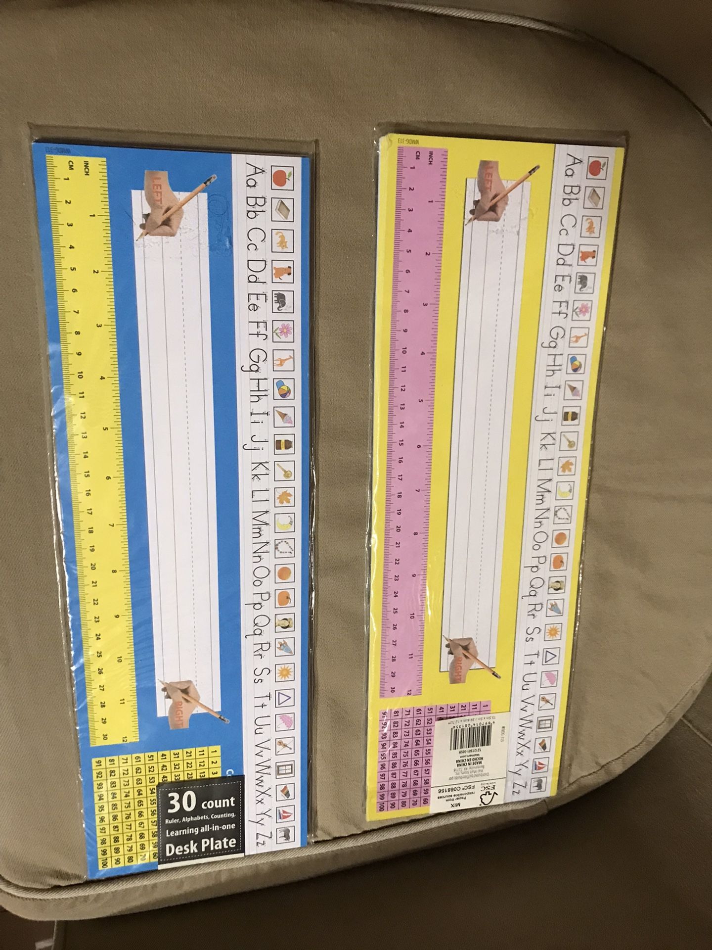 Students Desk Plates With Alphabet , Ruler , 100 Chart 30 Each Packet
