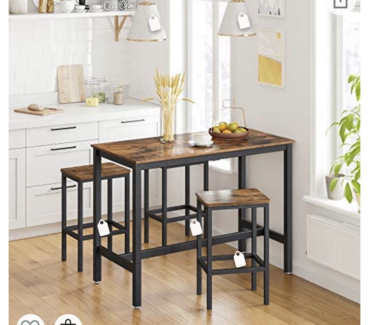 Bar Table Set, Bar Table with 2 Bar Stools, Dining table set, Kitchen Counter with Bar Chairs, Industrial for Kitchen, Living Room, Party Room, Rustic