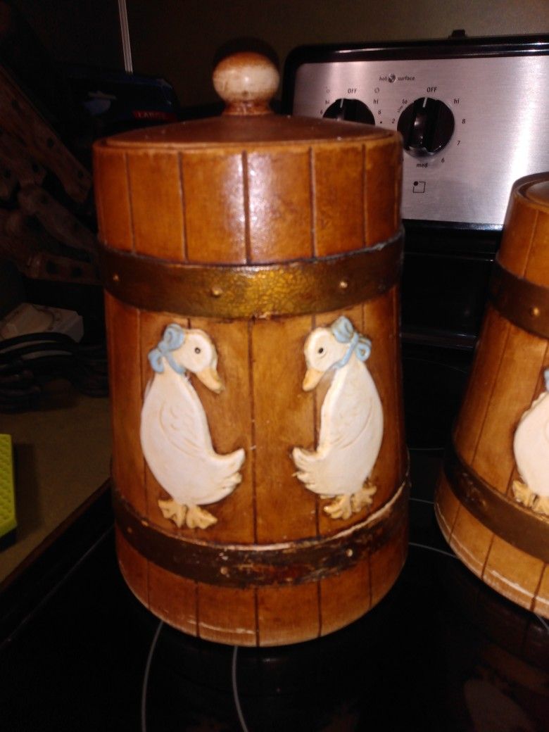Ceramic Porcelain Duck Canister Set Vintage 1980