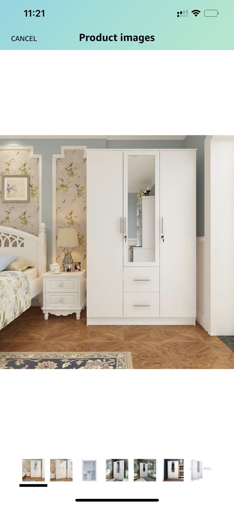 CozyCasa Armoire Wardrobe Closet Wood Clothes Cabinet with Mirror Doors 3 Drawers 6 Storage Shelves for Bedroom, 3-Door Wooden Closet Finish in White