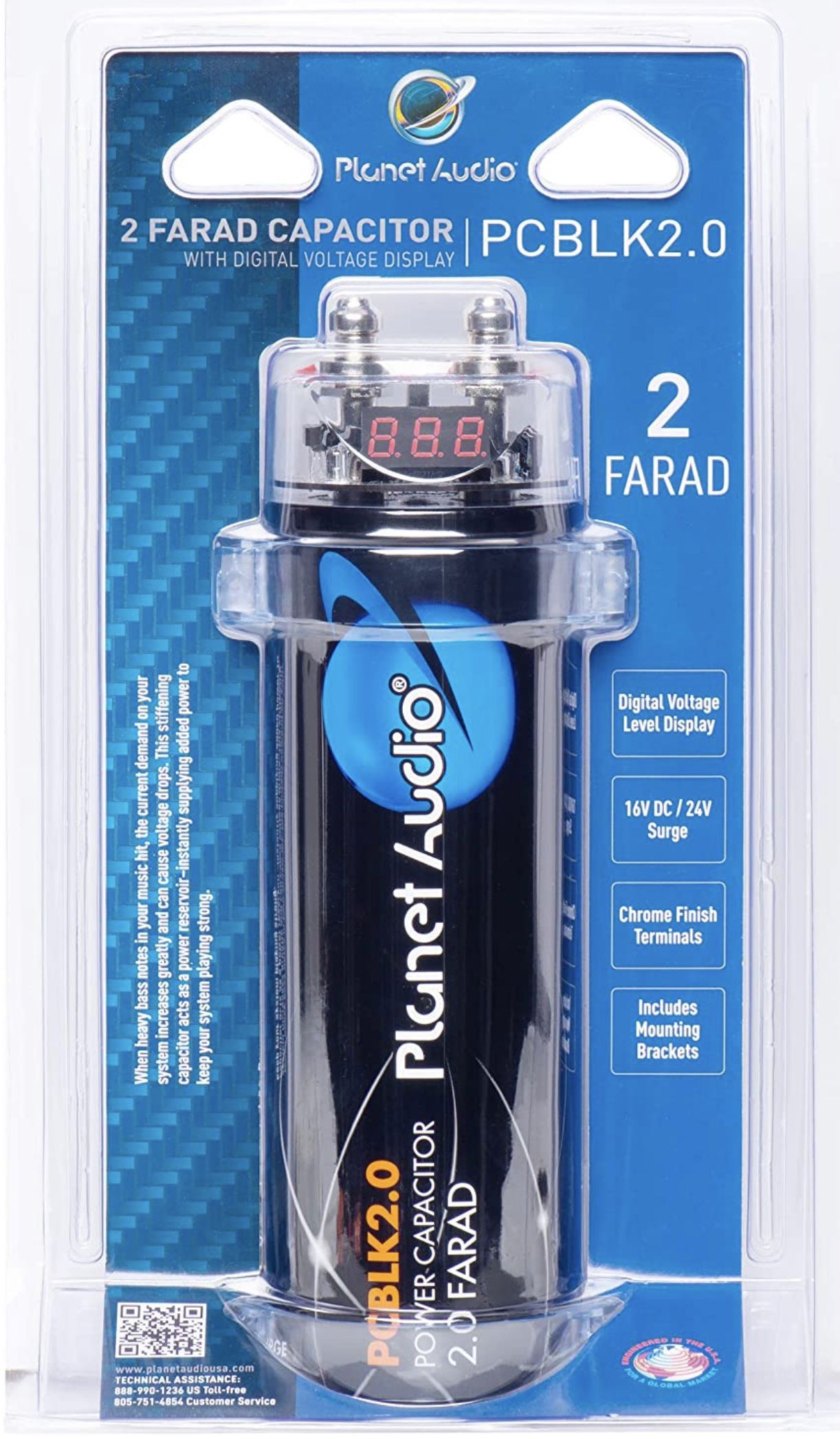 Car Audio Planet Audio PCBLK2.0 – 2 Farad Car Capacitor For Energy Storage To Enhance Bass Demand From Audio System 