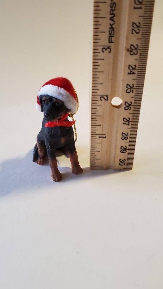 So Cute!! Tiny Guard Dog Wearing Santa Hat Figurine!!