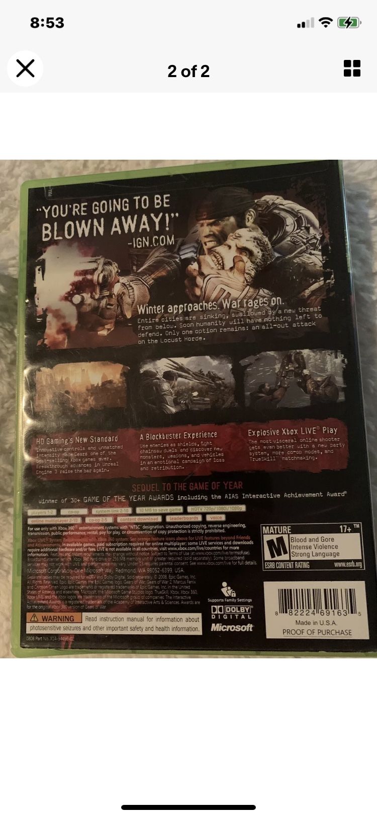 Gears of War 2 (Xbox 360, 2008). Condition is "Very Good". Shipped with USPS First Class.