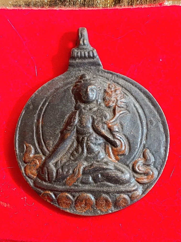 RARE: ANTIQUE HANDMADE TIBETAN BRONZE BUDDHISM AMULET**46.3×58.8MM.-29.3GR.**