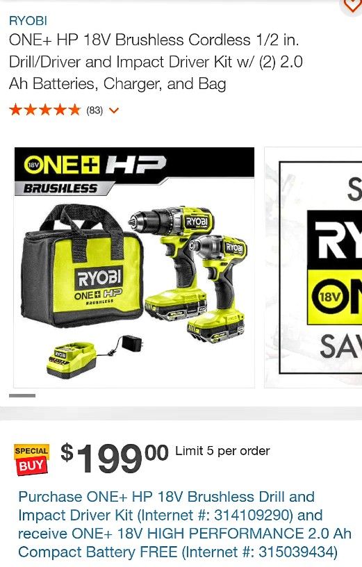 2 in 1 RYOBi 18V Drill/Driver Impact Kit