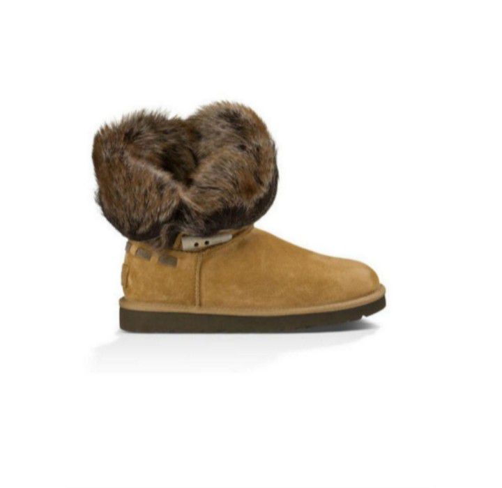 Ugg Meadow Chestnut Suede Women's Short Fur Winter Boots Sz 6 US