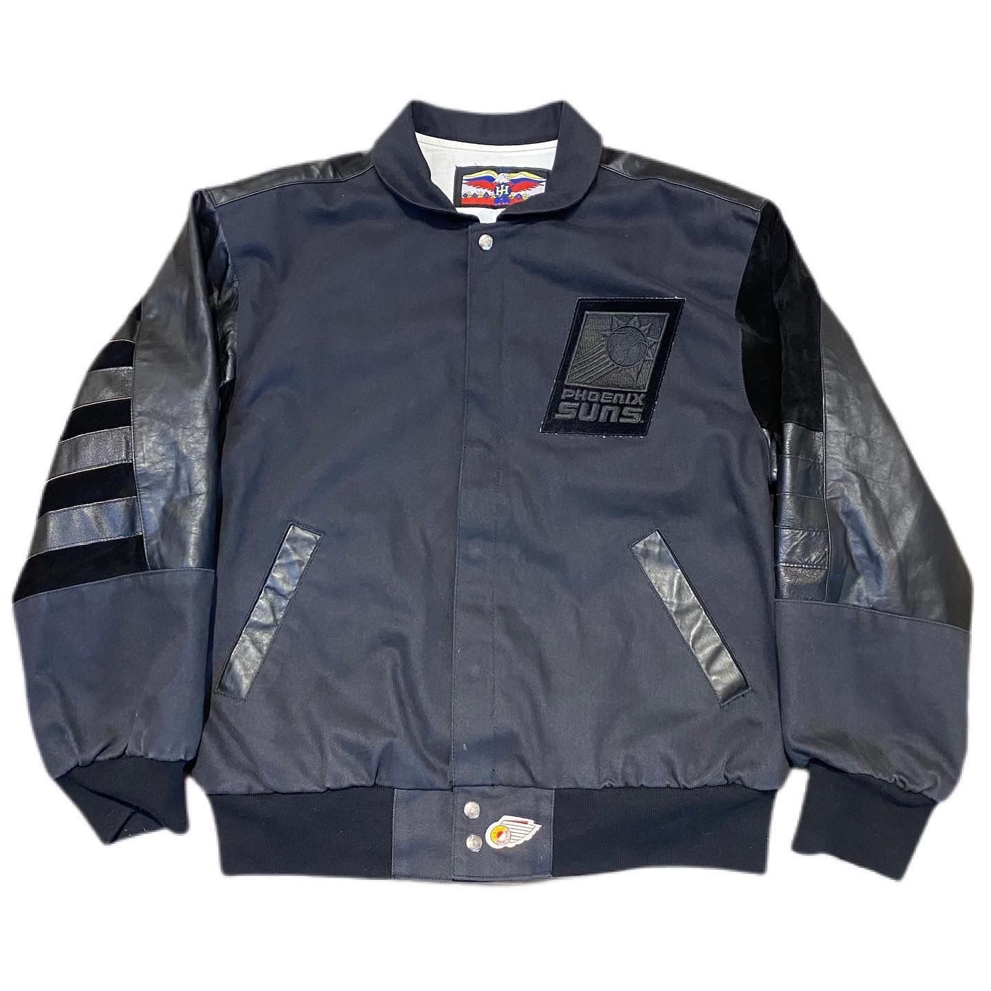 90s PHOENIX SUNS Jeff Hamilton NBA Leather Denim Jacket Large Rare