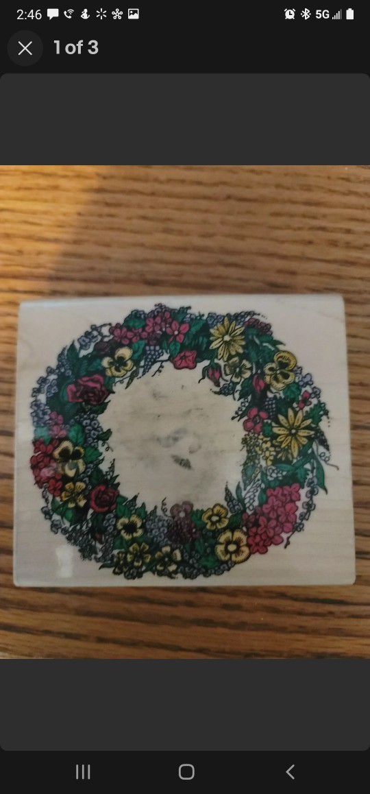 Inkadinkado Floral Wreath Pansy Daisy Rose Lilac Ivy Rubber Stamp 21ST47