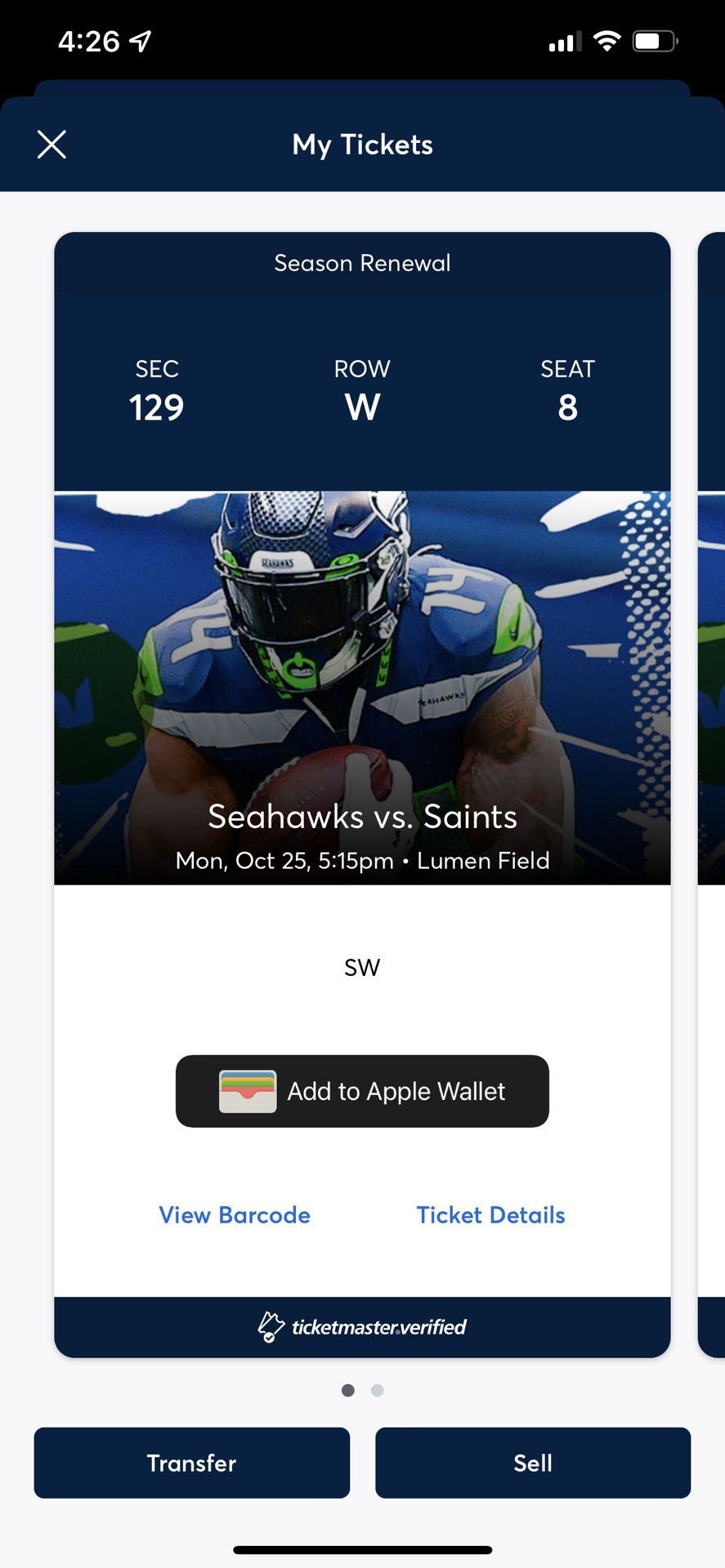 Seahawks vs Saints MNF 2 Tickets