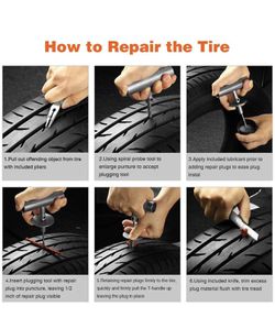 Flat Tire Repair Kits, 62 Pcs Universal Tire Plug Kit Heavy Duty Flat Tire Puncture Repair Kit  Thumbnail