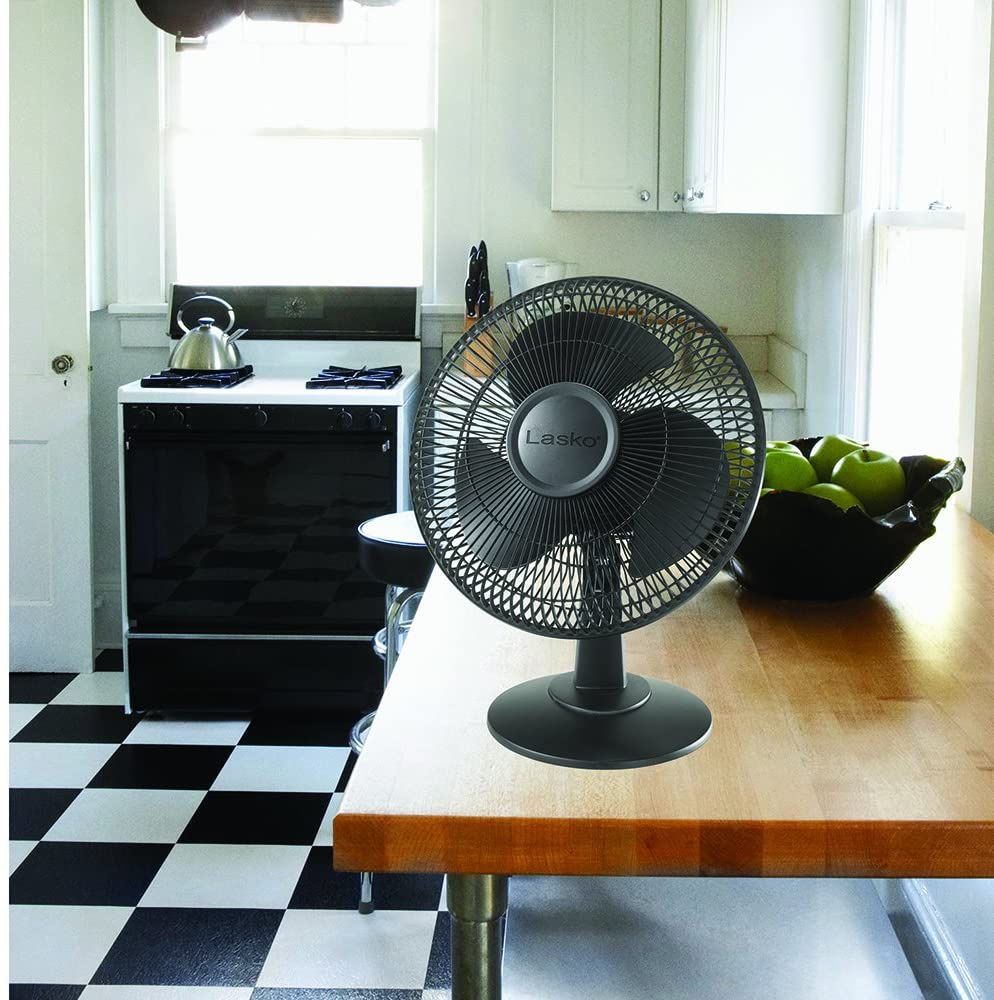 Lasko 3-Speed 12" Table Fan, Black /white