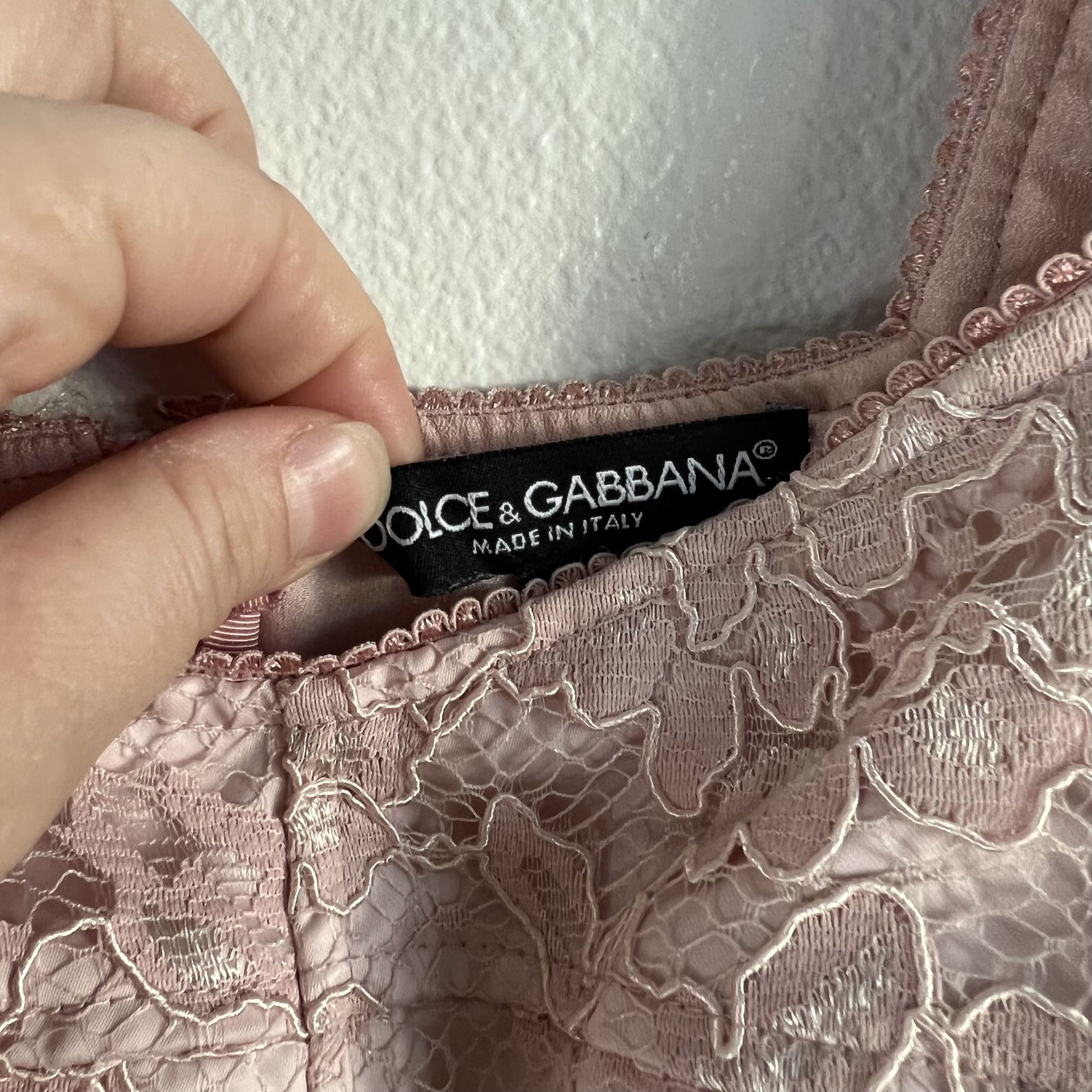 EUC Dolce & Gabbana Floral-Lace Short-Sleeve Dress Pale Blush Pink sz S