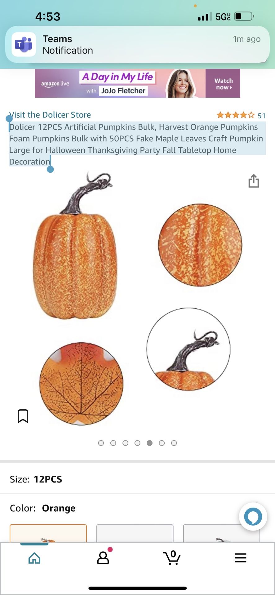 Dolicer 12PCS Artificial Pumpkins Bulk, Harvest Orange Pumpkins Foam Pumpkins Bulk with 50PCS Fake Maple Leaves Craft Pumpkin Large for Halloween Than