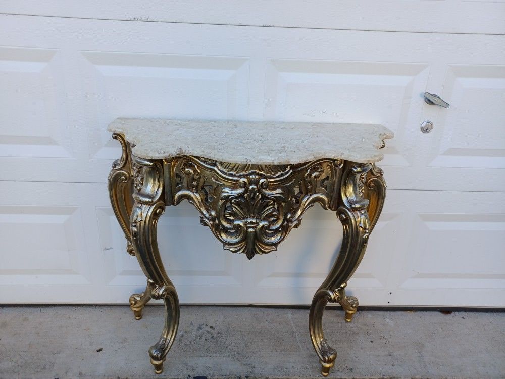 Antique Marble Top Console Table And Gold Mirror