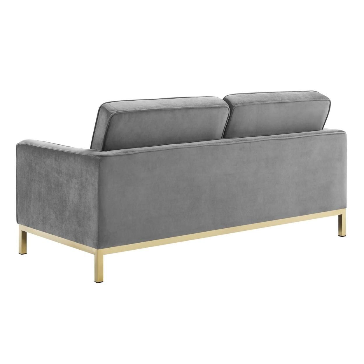 Loft Gold Stainless Steel Leg Performance Velvet Loveseat, Gold Gray