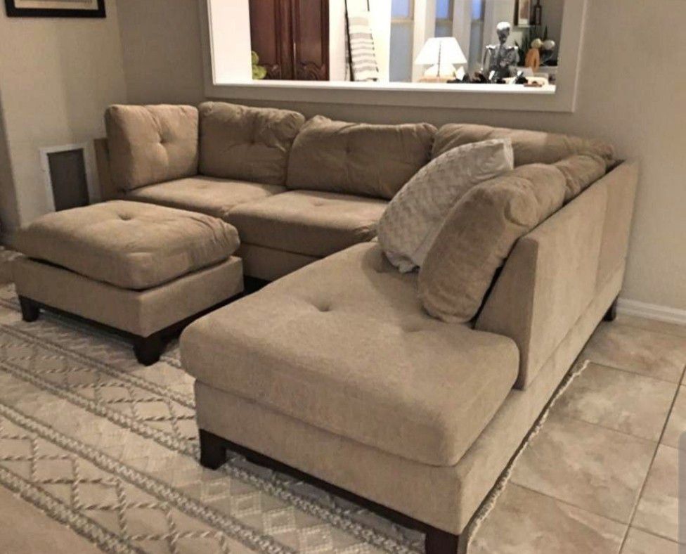 Brand New Camel Color Chenille Sectional Sofa Couch + Ottoman 