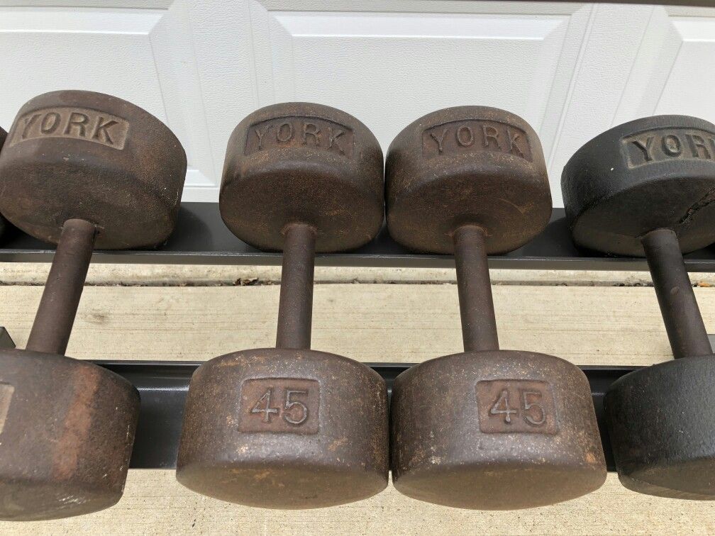 York Dumbbells - Vintage Weights - Dumbbell Rack - Gym Equipment ...