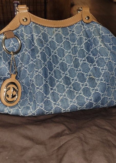Vintage Denim Gucci Tote And Matching Hat