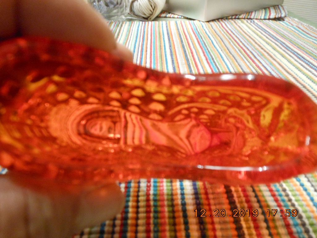 Vintage Fenton Amberina/Orange/Red Glass Hobnail Cat Head Shoe