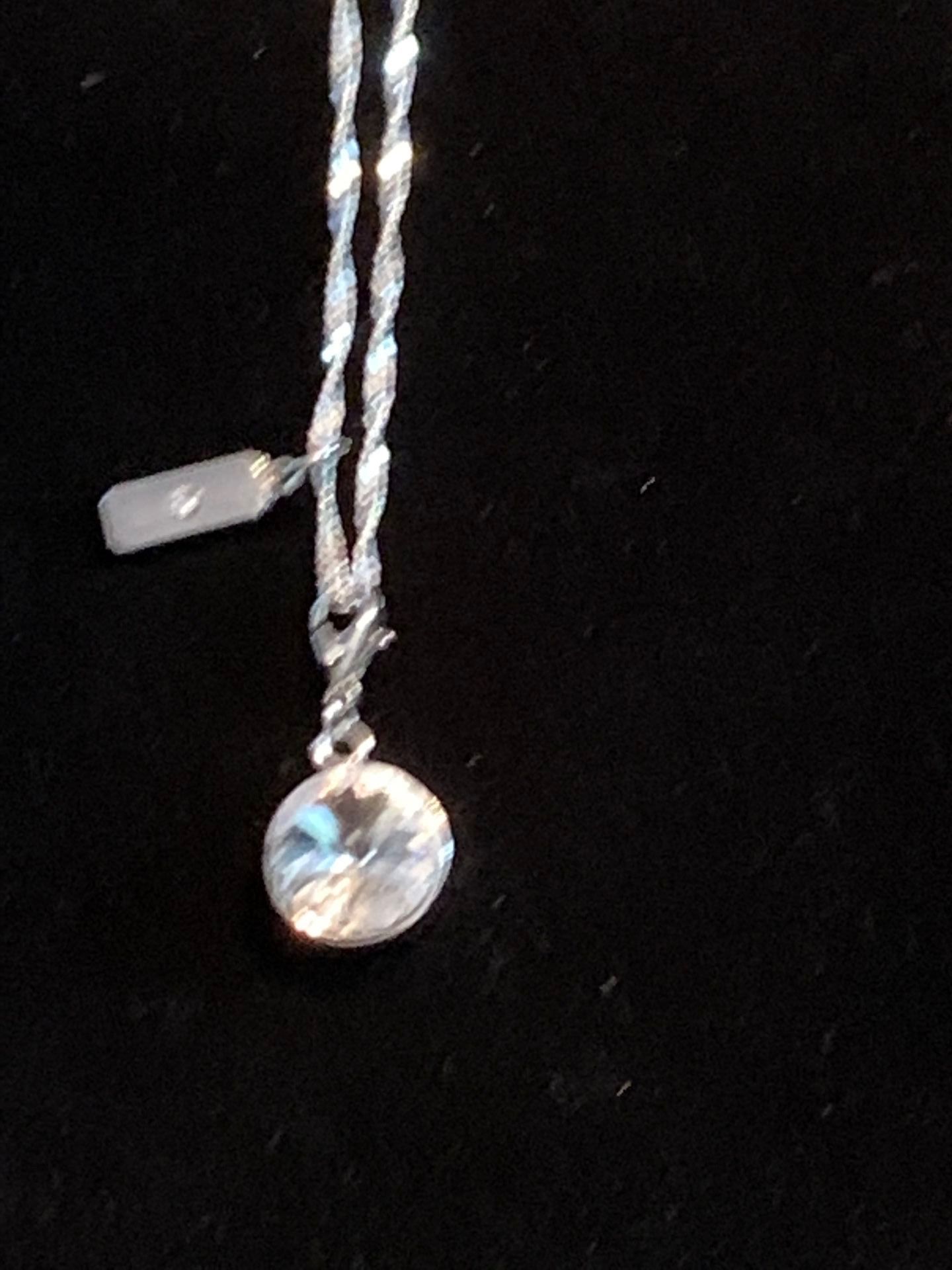 Swarovski Clear Stone April Birthstone Stamped .925 Silver Necklace 