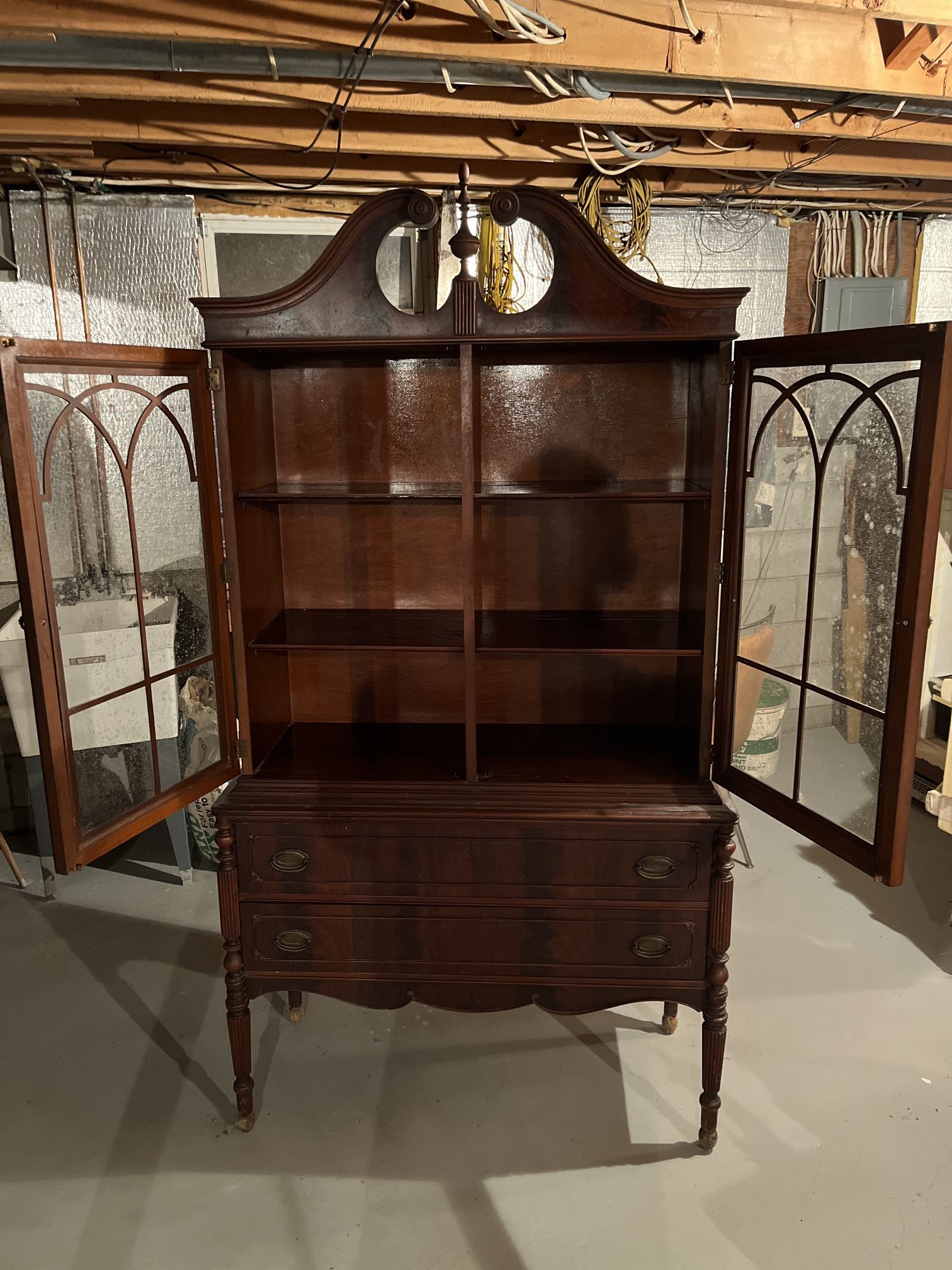 Antique Ornate Wood  China Cabinet 