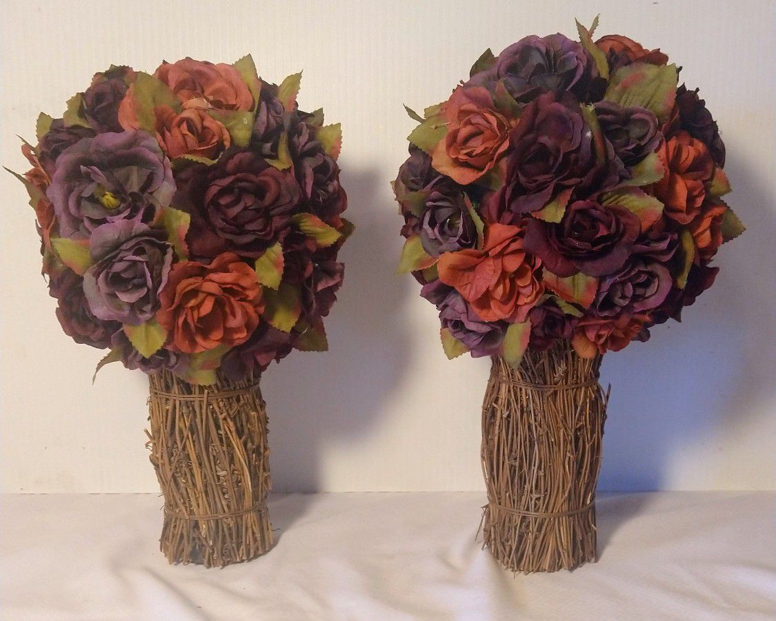 GU Silk Artificial Rose Flower Bouquet Topiary Wedding Decor 2pcs Lavender-Pink