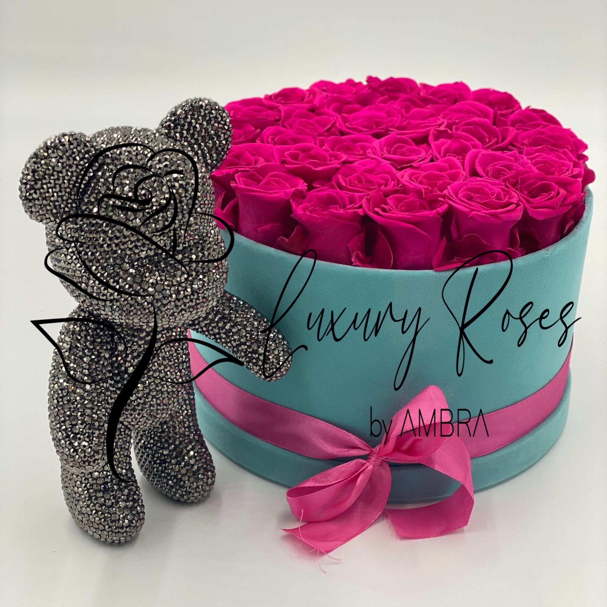Eternal hot pink box roses real preserved roses flowers immortal roses anniversary birthday immortal lasting Velvet Box Present