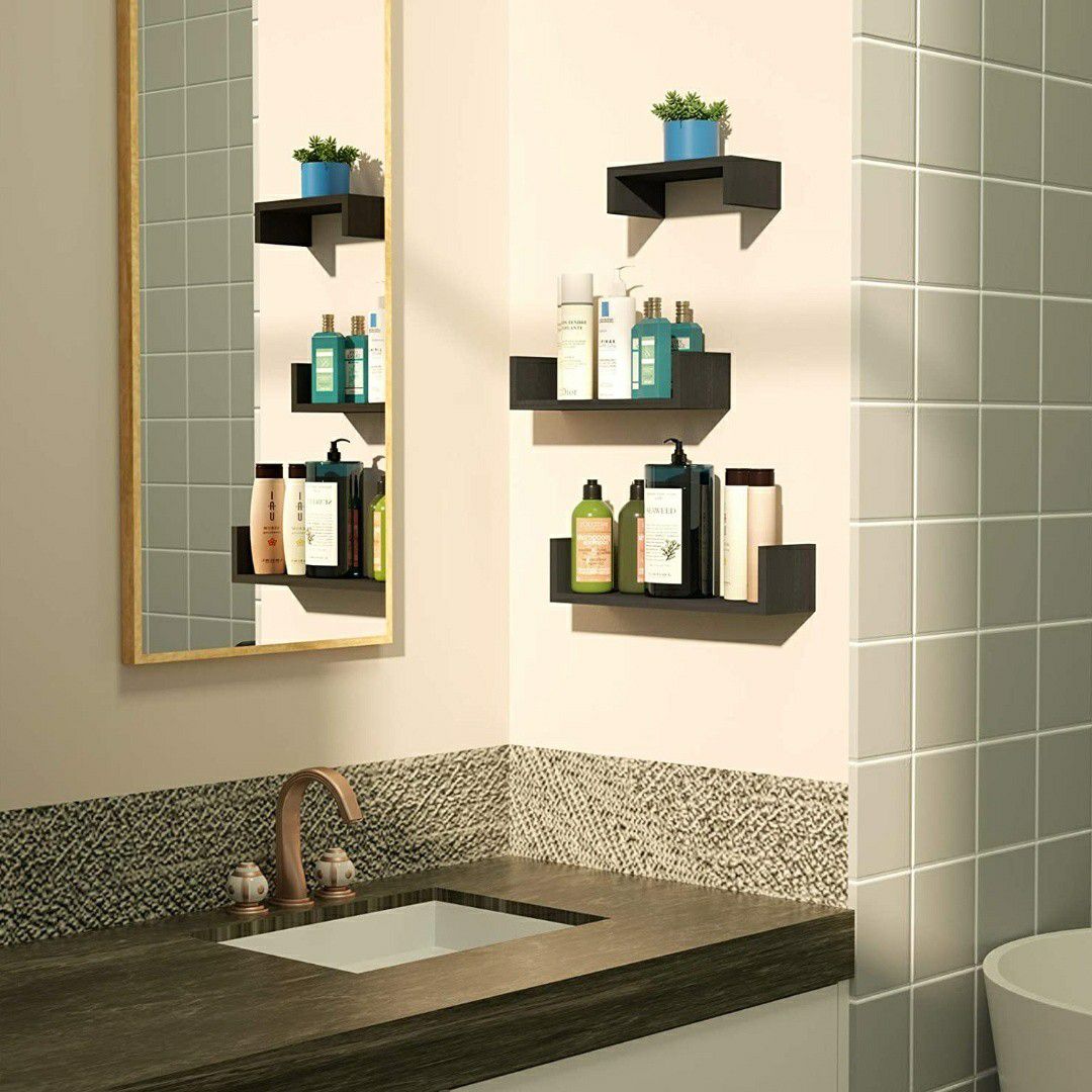 Black 3 Piece Set Hanging Wall Mounted, Solid Wood Wall Shelves