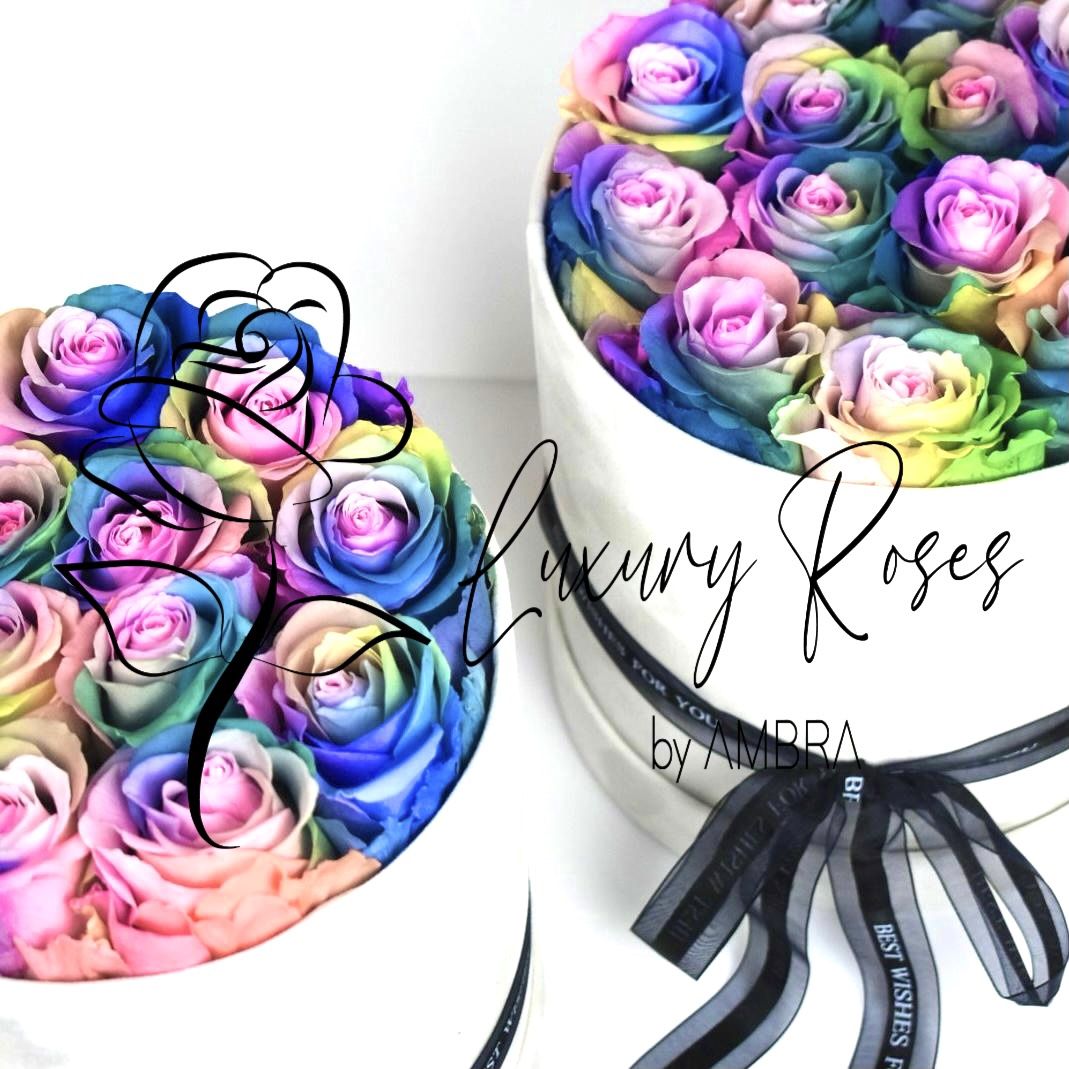 tie dye roses white velvet Box Eternal Box Roses bucket bouquet Gift Real Preserved Flowers Anniversary Birthday Present immortal Gift