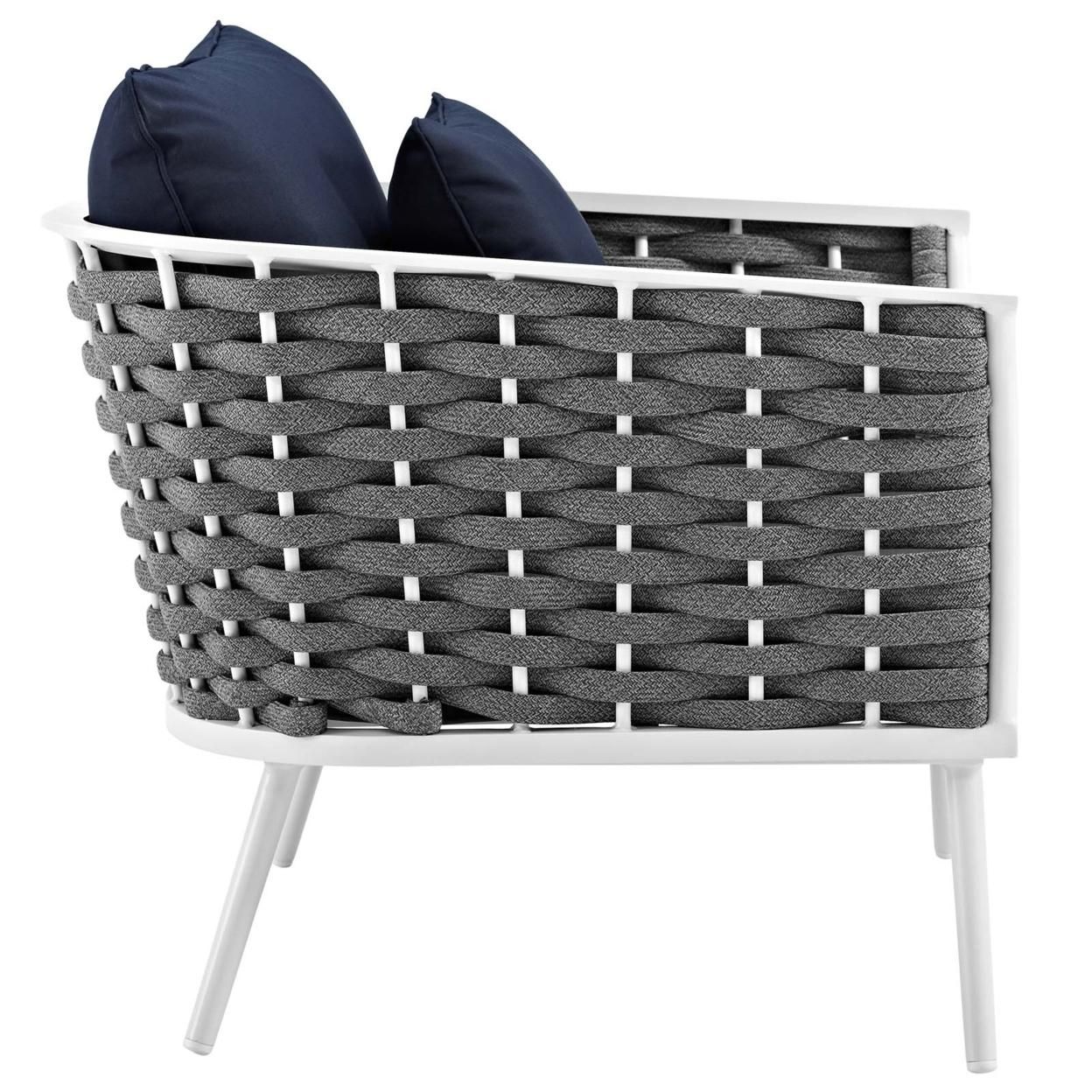 Stance 2 Piece Outdoor Patio Aluminum Sectional Sofa Set, White Navy