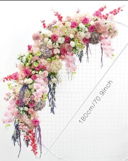 arch decor artificial flower wrought iron wedding props fake flower row wedding background flower wall Thumbnail