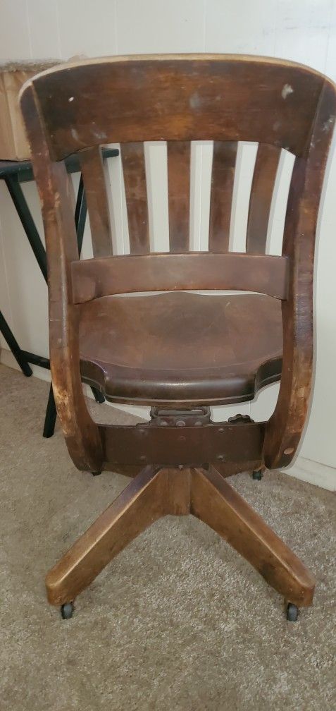 Vintage Wood Rolling Office Desk Chair