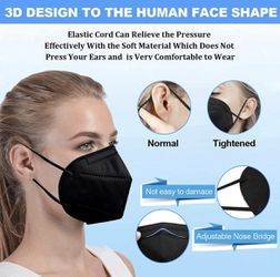50pcs Face Mask Black 5 Layer Cup Dust Safety Masks Breathable & Comfortable 3D Thumbnail