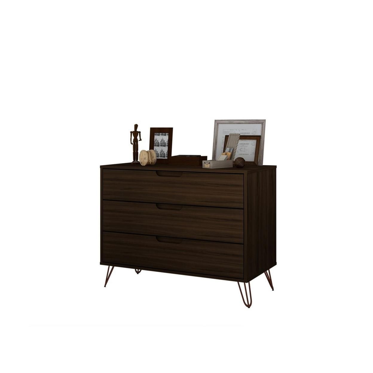 Rockefeller Mid-Century- Modern Dresser with 3- Drawers in Brown