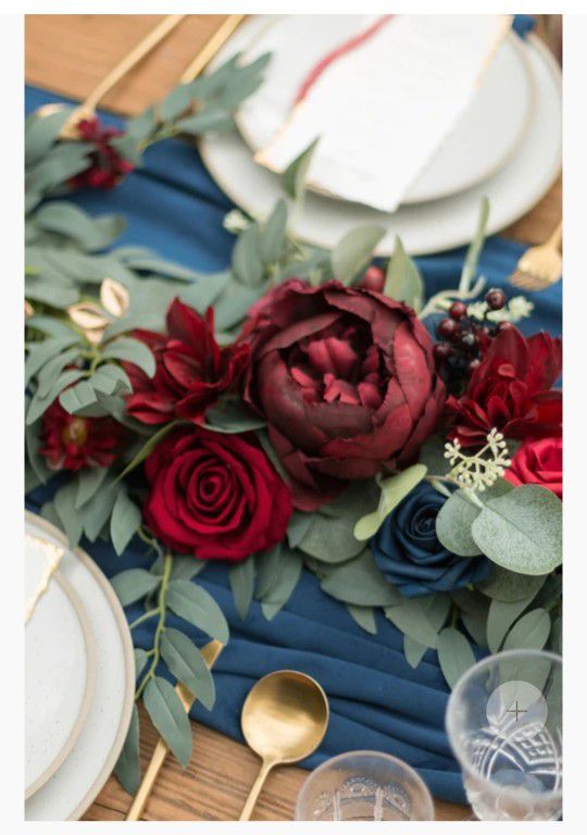 6 Ft Eucalyptus

Flower Garlands (Five Total Garlands) - Burgundy, Navy, Dusty Blue, And White