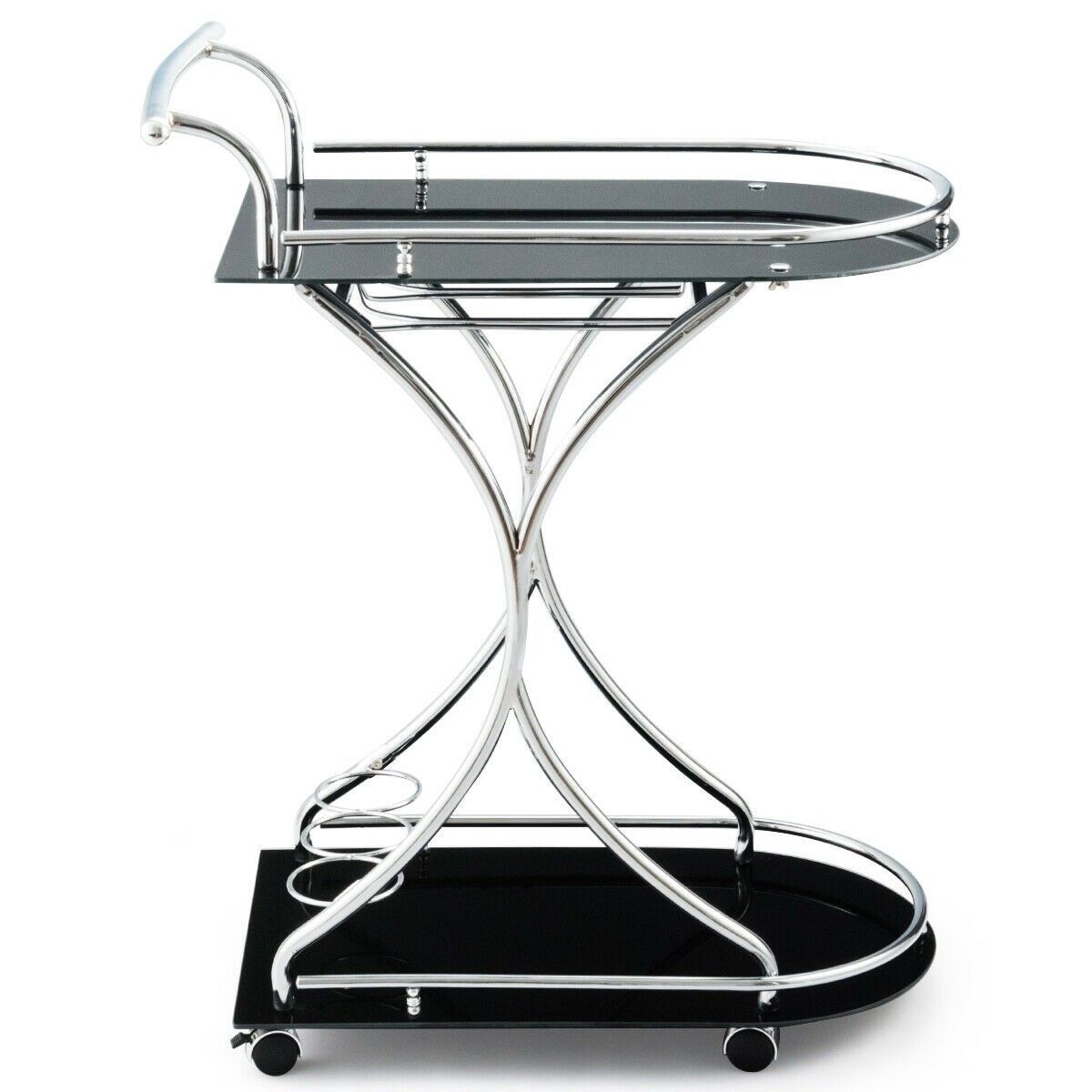 Rolling Bar Cart with Metal Frame Glass Serving